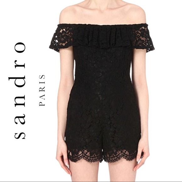 Sandro Paris Poetry Black Lace Romper - Picture 1 of 8